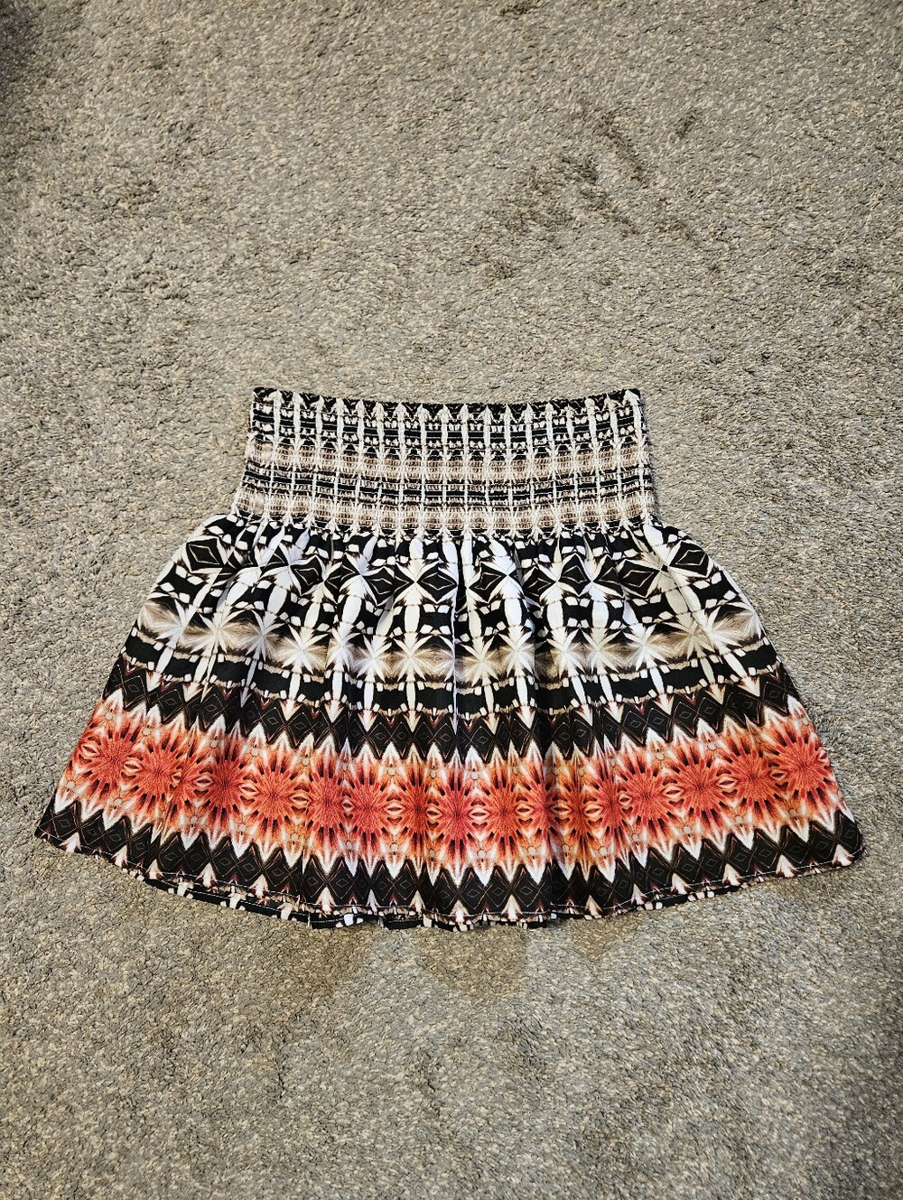 White House Black Market Black, Cream & Orange Floral Band Skirt